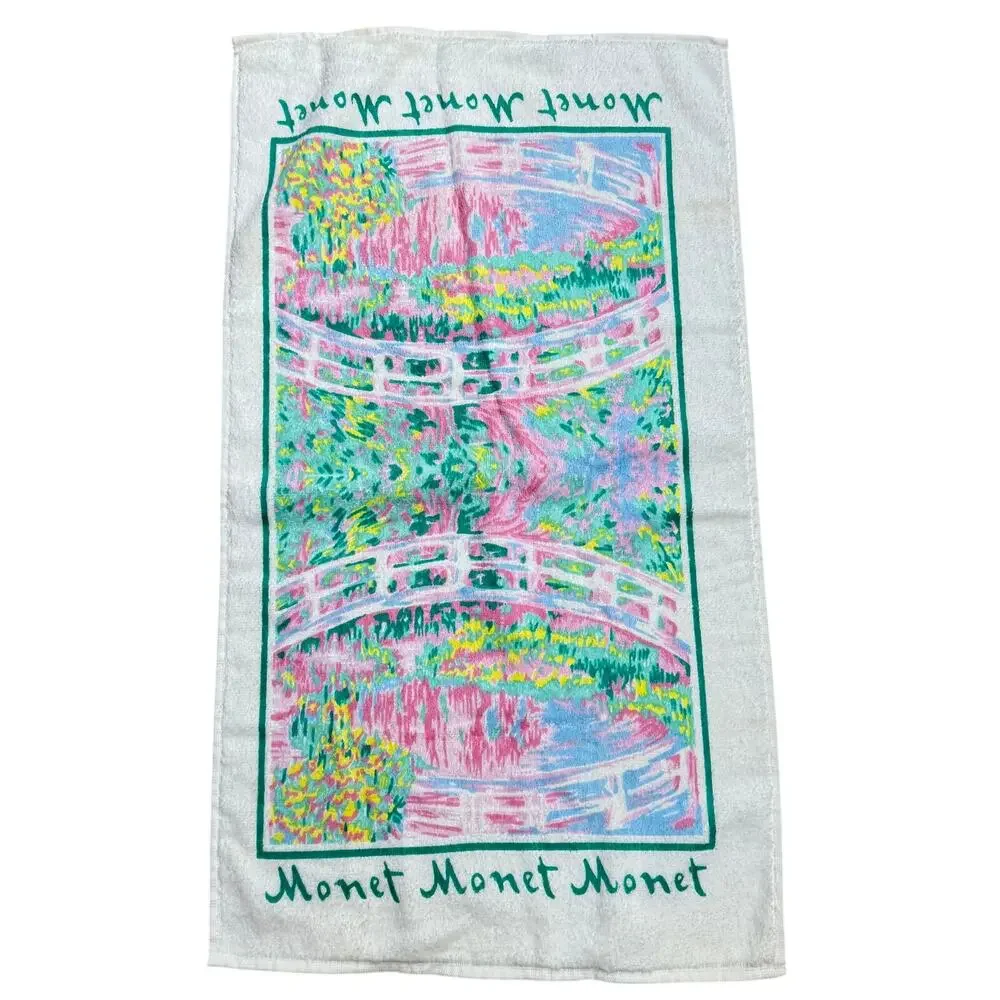 Vtg Hilasal Monet Water Lilies Japanese Bridge Cotton Decorative 2 Hand Towels
